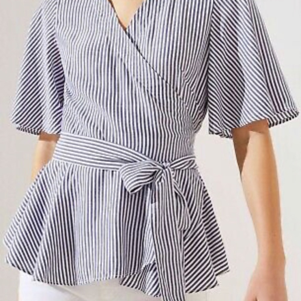 Loft wrap front striped gold and white blouse - Picture 12 of 16